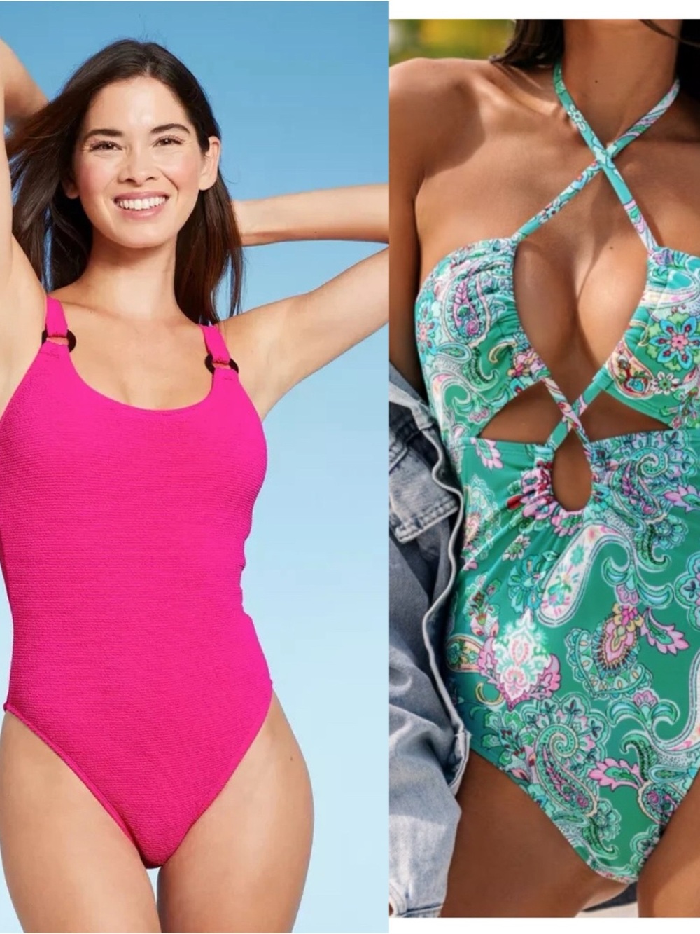 Shade & Shore Pink and Green Paisley Cutout One-Piece size medium